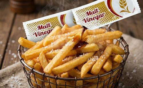Malt Vinegar Single-Serve Packets (40 Count) – 8 Gram Portion Control Packs, Tangy English-Style Malt Vinegar, On-the-Go Condiment for Fries, Fish, Salads & Takeout