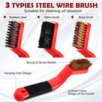Sumind 30 Pcs Wire Cleaning Brush Set Nylon/ Stainless Steel/ Brass Metal Brush with Curved Handle Grip Paint Remover for Cleaning Rust Grout Cleaner (Nylon, Brass, Stainless Steel)