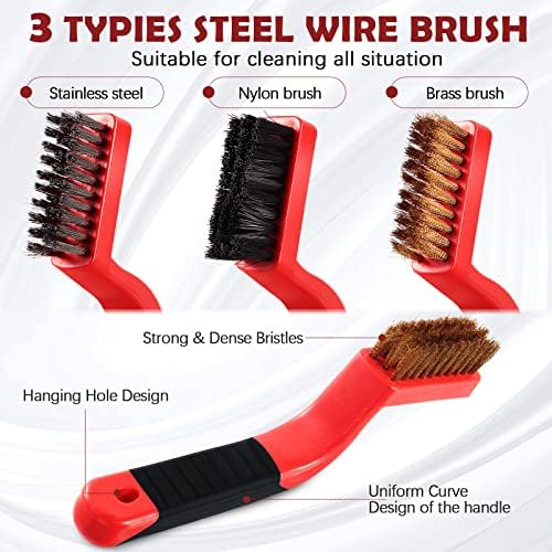 Sumind 30 Pcs Wire Cleaning Brush Set Nylon/ Stainless Steel/ Brass Metal Brush with Curved Handle Grip Paint Remover for Cleaning Rust Grout Cleaner (Nylon, Brass, Stainless Steel)