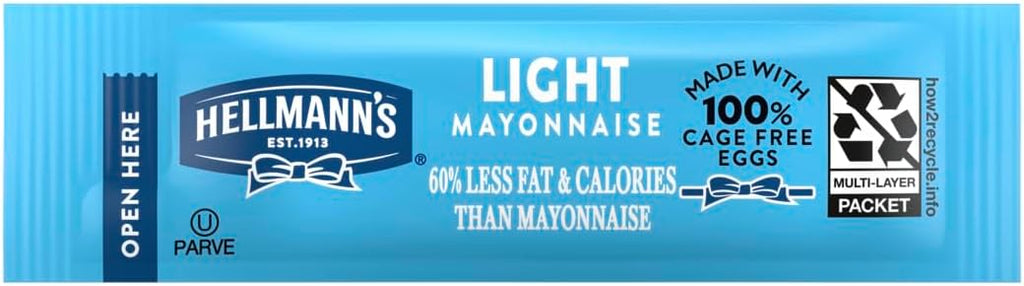 Hellmann's Light Mayonnaise Stick Packets Easy Open, Condiment for Sandwiches, Salads, Mayo Made with 100% Cage Free Eggs, Gluten Free, 0.38 oz, Pack of 210