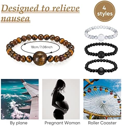 Yinkin 4 Pcs Anti Nausea Wristband Adjustable Acupressure Motion Sickness Bracelet Wristband Anti Dizzy Bracelet for Relieving Nausea Morning Car Travel Sickness(Elegant Style)