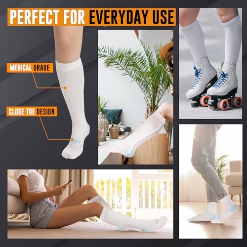 Doc Miller TED Hose Knee High Anti Embolism Stockings for Women & Men, Hospital Style Surgical Stockings, Plus Size White Compression Socks 15-20mmHg, Support Hose with Inspection Hole (M-5XL)
