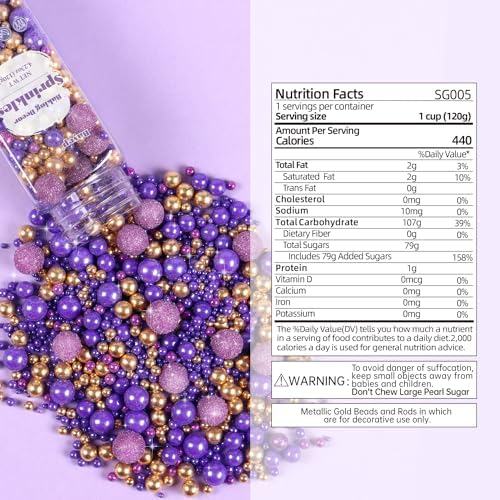 Purple Sprinkles for Cake Decorating 4.23ounce - Sparkle Pearl Sprinkles for Cupcake Toppers, Ice Cream, Candy, Cookie Decorations - Bright Gold Sprinkles for Princess Bridal Shower Wedding Party