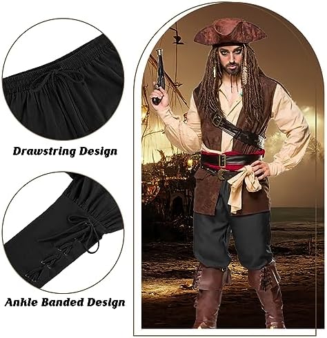 Century Star Renaissance Costume Men's Pirate Pants Medieval Ren Faire Viking Colonial Navigator Halloween Ankle Banded