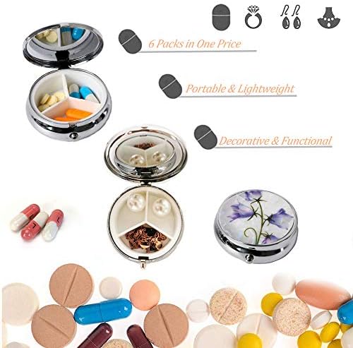 6Pcs Elegant Pill Box Case, CREATIEE-PRO Portable Medicine Tablet Vitamin Holder Organizer with 3 Component for Purse Pocket Travel - Practical & Fashionable(6 Patterns, 1.6Inches)