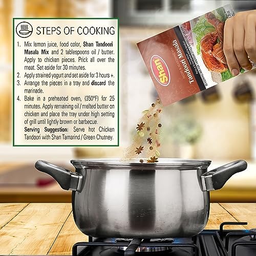 Shan Tandoori Recipe and Seasoning Mix 1.76 oz (50g) - Spice Powder for Tandoori Style Barbecue Chicken - Suitable for Vegetarians - Airtight Bag in a Box (Pack of 3)