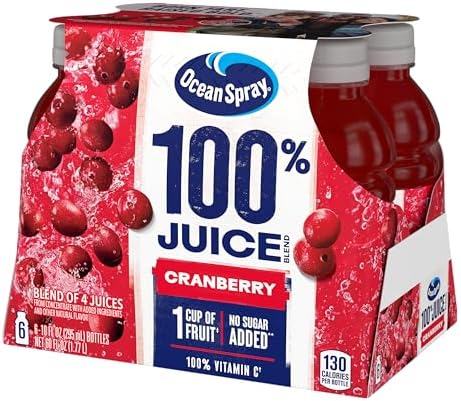 Ocean Spray 100% Juice, Cranberry Juice, 10 Ounce Bottle (Pack of 6)