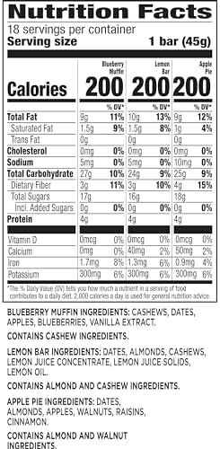 LARABAR Fruit & Nut Bars Variety Pack 18 Count (1.6 oz Each), Blueberry Muffin Lemon Apple Pie, Vegan Gluten Free Dairy Free Plant Based, Granola Snack Bars Breakfast Snacks For Adults