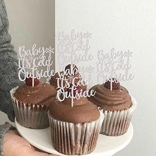 Rsstarxi 36 Pack snowflake Cupcake Toppers Winter Snowflake Baby It's Cold Outside Cupcake Picks Baby Shower Cake Decorations for Winter Frozen Snowflake Baby Shower Christmas Birthday Party Silver