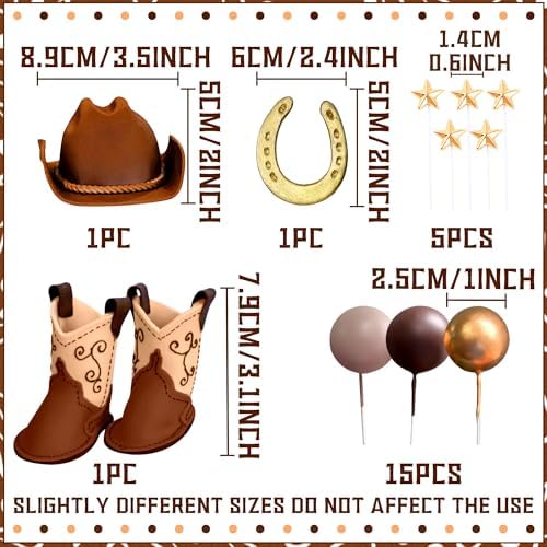 JeVenis Luxury Cowboy Rodeo Cake Topper Cowboy Western Cake Decorations Cowboy Hat Birthday Cake Topper Palm Leaves Cake Topper Cow Balls Cake Topper