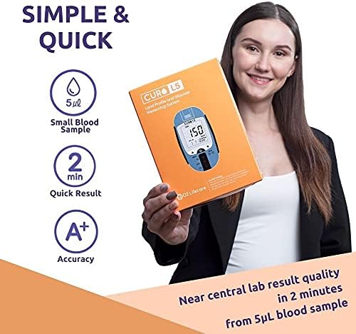 CUROfit Quick Home Blood Total Cholesterol and Triglycerides Test Kit - CURO L5 Digital Meter - Easy Use, Accurate Results, Comprehensive Health Tracking, Portable Design, and All-Inclusive Kit