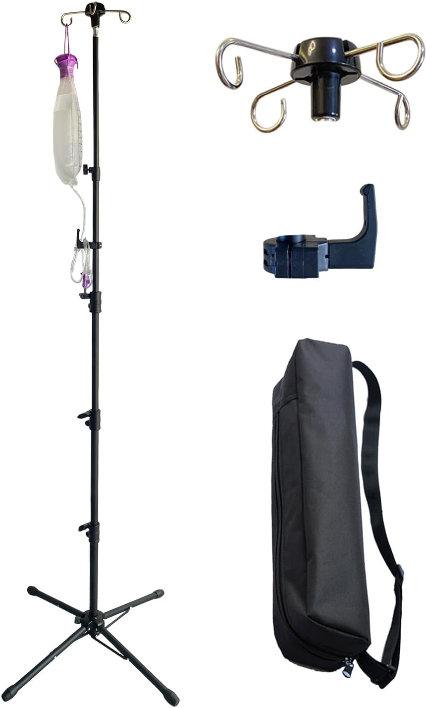Four-Leg Portable IV Pole for Travel, Adjustable IV Poles Bag Stand Feeding Tube Holder Stand, for Pediatric Nursing Clinic HomeCare or Traveling