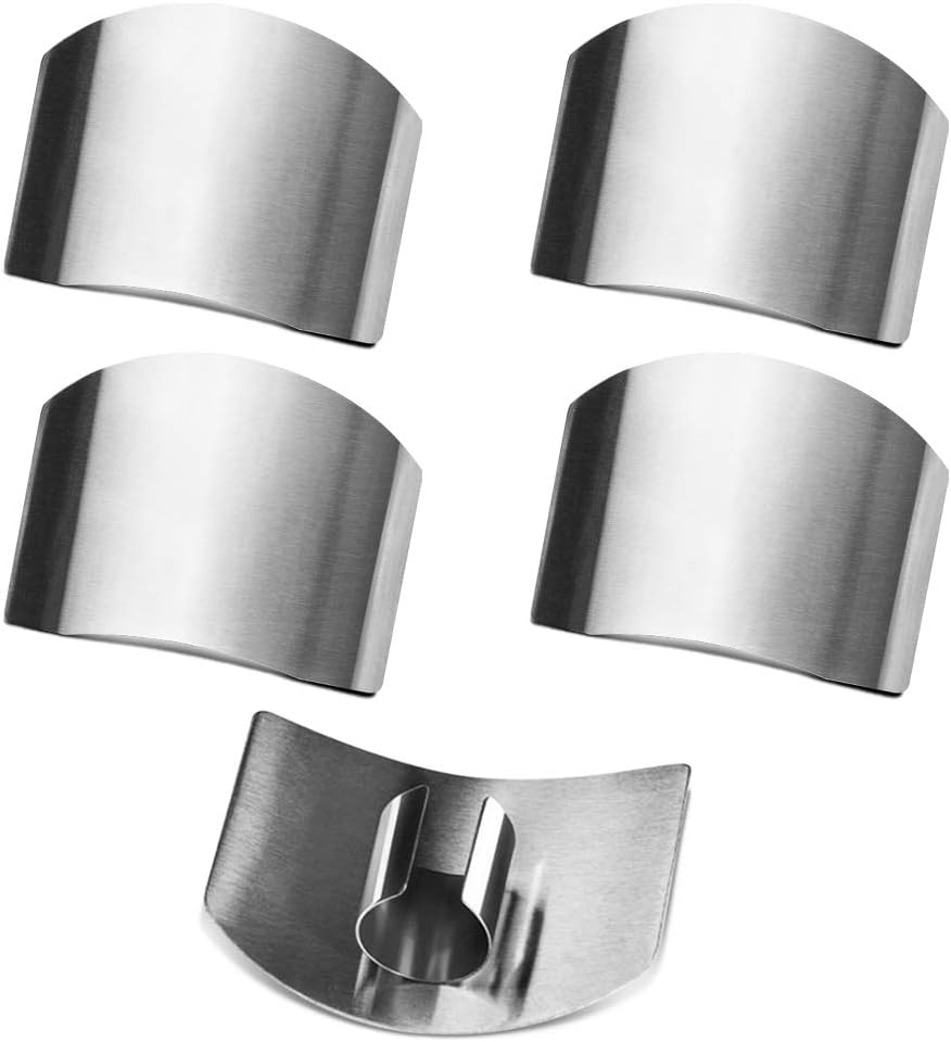 SourceTon Stainless Steel Finger Guard (5-Pack) - Adjustable Kitchen Safety Protector for Vegetable, Fruit & Meat Cutting