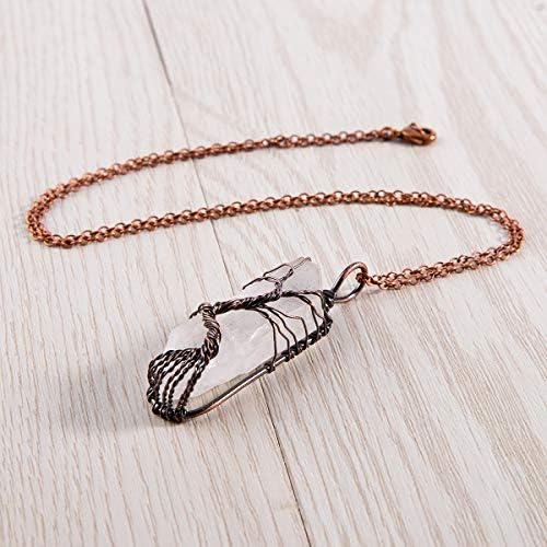 Bivei Life Tree Copper Wire Wrapped Crystal Necklace Chakra Pendant Natural Stone Quartz Reiki Jewelry Gift for Women