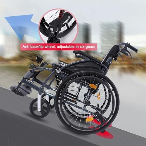 Aluminum Multifunctional Manual Wheelchair, Wheelchairs for Adults with Anti-tippers,Foldable Portable Self-propelled Wheelchair,440-Ib Weight Capacity
