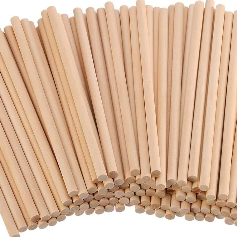 200PCS Round Long Bamboo Dowel Rods, 1/4 x 6 Inch, Unfinished Natural Wooden Craft Sticks for DIY Crafts, Cake Pops, Skewers, Cotton Candy Sticks