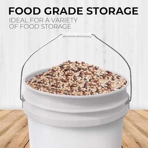 6.5-Gallon White Bucket Pail Container with Lid | Food Grade | Heavy-Duty 90MIL Extra Durable | Metal Handles with Plastic Grip for Easy Carrying | Multi-Use | Easy Stack and Store | BPA Free - 1 Pack