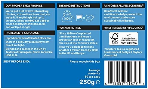 Yorkshire Tea Decaffeinated Tea Bags 250 g (Pack of 5)