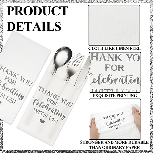 Fuutreo 100 Pcs Wedding Linen Feel Napkins Pocket Disposable Flatware Airlaid Paper Absorbent Dinner Napkins for Wedding Shower Engagement Party Decorations(Silver)