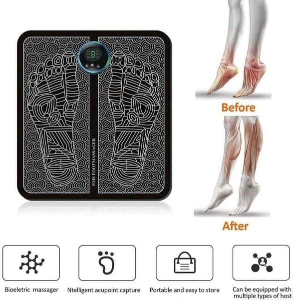 EMS Electric Foot Massager Pad, 19 Levels & 8 Modes Muscle Stimulator Mat for Pain Relief & Blood Circulation, Portable Rechargeable Foot Massage Mat for Home Office Travel