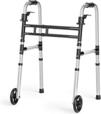 Folding Walkers for Seniors，Medical Bariatric Walker Lightweight 5'' Front Wheel Walker Height and Width Adjustable Aluminum Standard Walker for Handicap