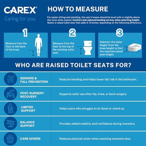 Carex Health Brands Hinged Elongated Toilet Seat Riser, Adds 3.5 Inches of Height to Toilet, 300 Pound Weight Capacity, Raised Toilet Seat, White (FGB32100 0000)