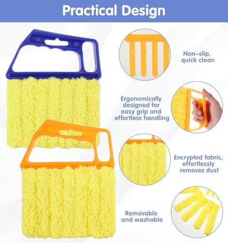 2 Pcs Blind Duster for Wood Blinds, 7-Finger Blind Cleaner Duster Tool, Microfiber Washable Blinds Cleaner Tool for Window & Air Conditioner, Reusable Dusting Brush