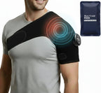 Cordless Shoulder Heating Pad with Vibration & Cold Gel Pack, Heat, Cool&Massage Support Wrap 6 Heat Level, 3 Vibration Mode, Adjustable Neoprene Shoulder Brace for Rotator Cuff Pain Relief Men&Women
