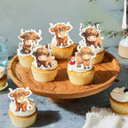 60 Pack Edible Highland Cow Cupcake Toppers Highland Cupcake Picks Water Paper Cute Highland Cow Cattle Farm Birtyday Cupcake Decorations for First Birthday Baby Shower Kids Birthday Party