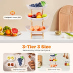 3 Tier Fruit Bowl Basket, Plastic Oval Bowl Set for Fruit&Snack, Fruit Holder with Bamboo Wood Stand, Server Tray Fruit Basket for Fruit Vegetable Storage (Pink)