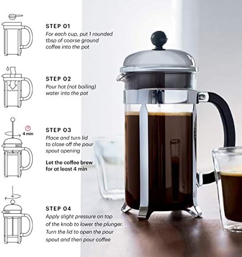 Bodum 34oz Chambord French Press Coffee Maker, High-Heat Borosilicate Glass, Stainless Steel, Black – Made in Portugal
