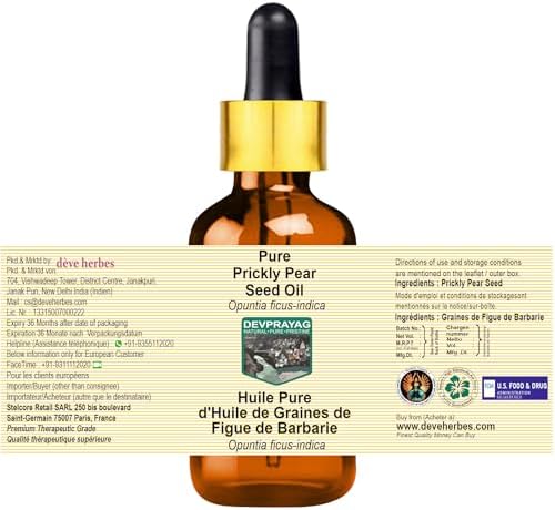 Pure Prickly Pear Seed Oil (Opuntia ficus-Indica) with Glass Dropper 30ml (1 oz)