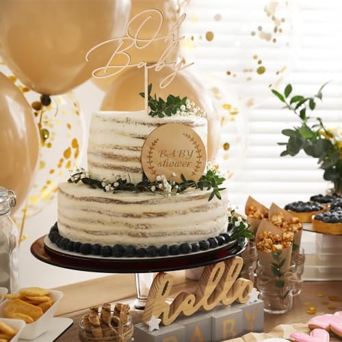 Oh Baby Cake Topper in Wood Baby Shower Gender Reveal Party Cake Decoration (Design 03)