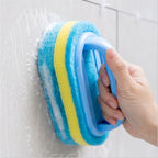 Heavy-Duty Cleaning Brush with Ergonomic Handle - Stiff Sponge Scrubber for Bathroom Shower Tile, Kitchen Sink, Toilet & Bathtub - Reusable Crevice Tool with Hanging Hole, Multi-Surface Scrub Brush