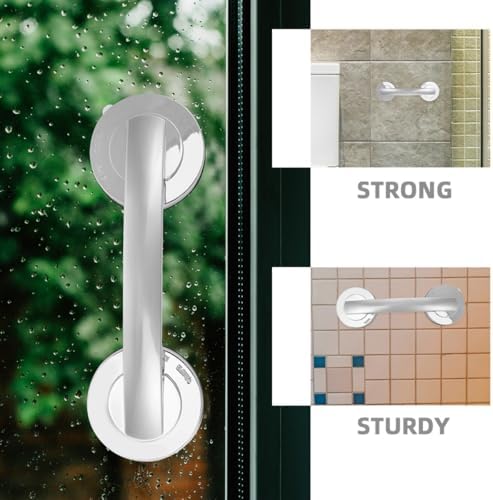 STAHAD 2pcs Strong Adhesive Stainless Steel Suction Cup Handles for Shower Safety – Heavy-Duty Removable Grab Bars with Thickened Suckers, Portable Handrails for Seniors and Bathroom Use