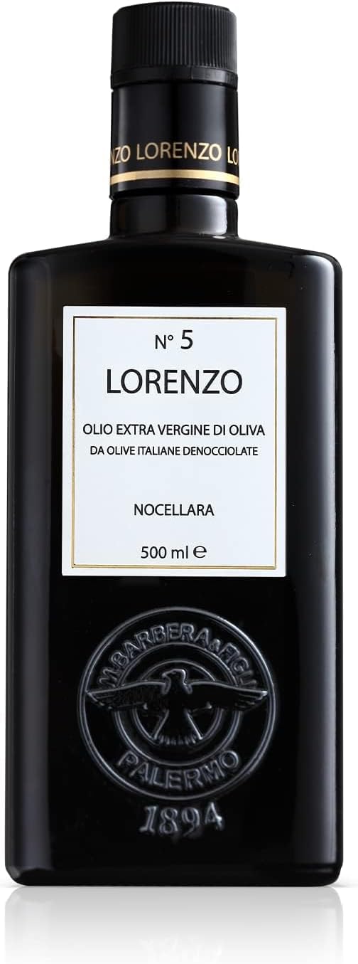 Barbera Lorenzo No. 5 Extra Virgin Olive Oil, 16.9 oz | Cold Extracted Sicilian EVOO | Fruity & Soft Nocellara del Belice Olive Flavor | Fresh Harvest Imported Olive Oil from Italy