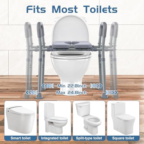 Toilet Seat Risers for Seniors, Raised Toilet Seat with Handles, Adjustable Height & Width, Heavy Duty Up to 550lb Handicap Elevated Toilet Seat for Elderly, Pregnant, Fit Any Toilet