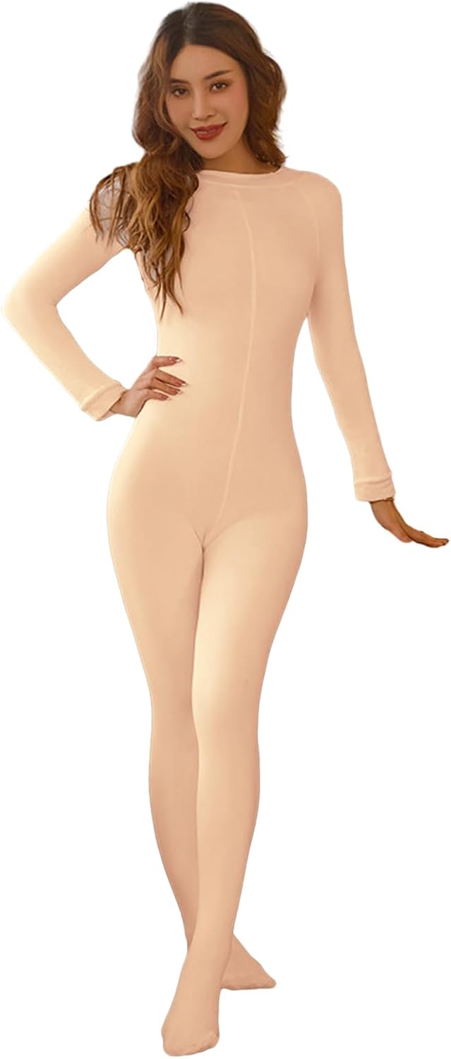 LESOYA Women Men 240D Velvet Warm Full Bodystocking High Elastic Long Sleeve Bodysuit Catsuit