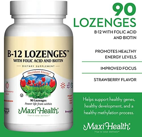 Vitamin B12 Lozenges with Folic Acid and Biotin - Sublingual B 12 Vitamins Strawberry Flavor - Vegetarian Kosher B 12 Vitamin - VIT B12 Supplement for Red Blood Cell Production and Energy (90 Count)