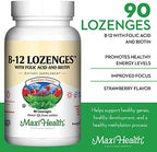 Vitamin B12 Lozenges with Folic Acid and Biotin - Sublingual B 12 Vitamins Strawberry Flavor - Vegetarian Kosher B 12 Vitamin - VIT B12 Supplement for Red Blood Cell Production and Energy (90 Count)