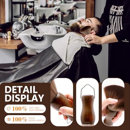 CGBARBER Barber Neck Duster Brush Wood Handle with Hook for Hair Cutting… (Neck brush+Black brush)For All Hair Type.