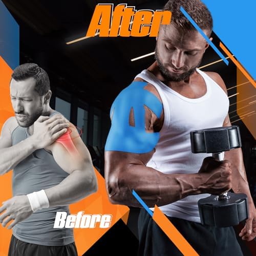 12 Count Kinesiology Tape for Shoulder Pain Relief Pre Cut Sports Waterproof Breathable Enhance Elastic Kinesiology Athletic Tape for Shoulder Support and Muscle Sports(Blue)