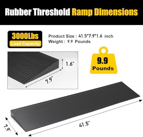 1.6 Rise Ordorless Threshold Ramp Doorway Curb Ramp, 3000LBS Capacity Mobility Door Ramps for Home Steps, Anti-Slip Wheel Chair Ramp for Bike, Scooter, Bathroom，Sweeper（1.6'RISE）