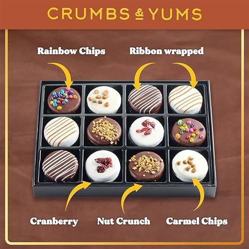 Mothers Day Cookies Gift Basket - 12 Gourmet Chocolate Covered Sandwich Cookies with Assorted Toppings - Food Gift Box for Mom, Her, Wife, Fathers Day, Mothers Day, Family, Men & Women.