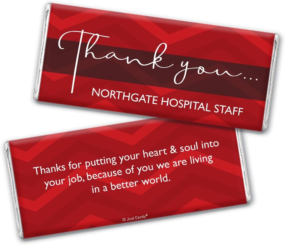 Thank You Personalized Wrappers for Chocolate Bars (25 Pack) - Red - Free Cold Pack