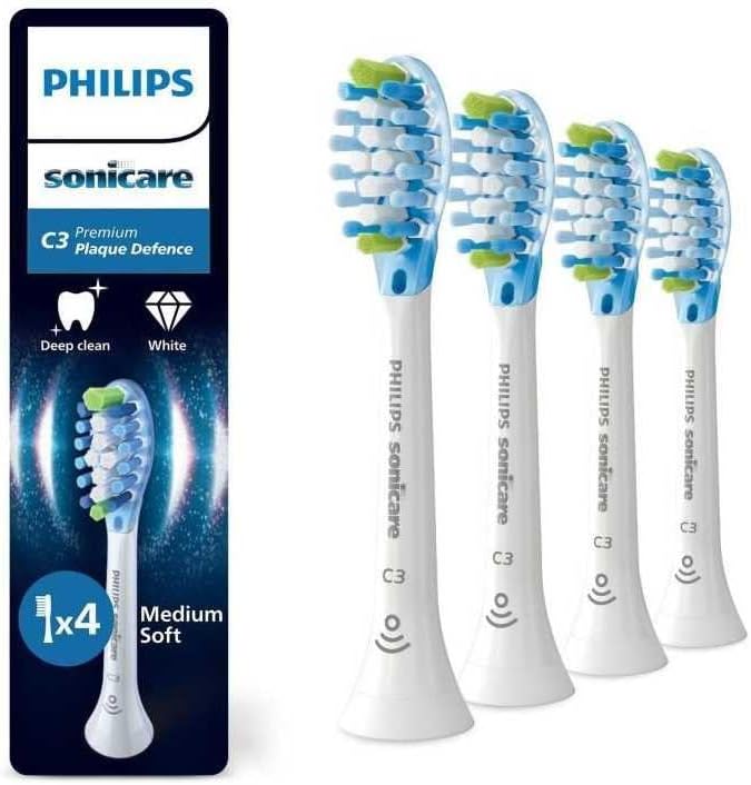 Philips Sonicare C3 Premium Plaque Defence Original Replacement Toothbrush Heads, White, 4-Pack, HX9044/87
