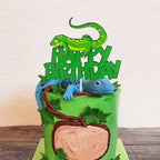 Lizard Happy Birthday Cake Topper,Chameleon Animal Silhouette Happy Birthday Cake Decorations Kids Boy Girl Birthday Party Glitter Green Supplies Decor