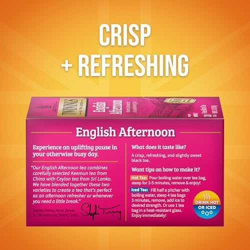 Twinings English Afternoon Black Tea Individually Wrapped Bags, 20 Count (Pack of 6), Smooth & Slightly Sweet, Caffeinated, Enjoy Hot or Iced, 120 Teabags
