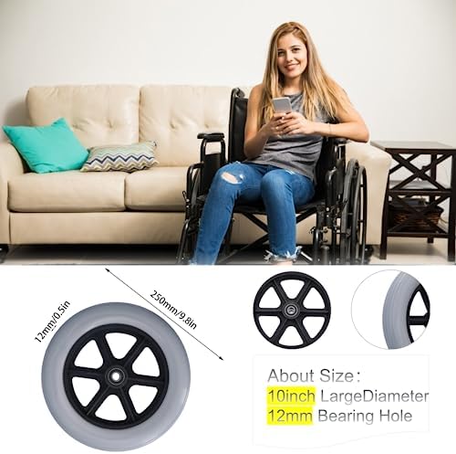 1PCS 10 Inch Wheel Replacement,Wheelchair Front Wheel Walker Caster Tire Flat Accessory Wheel Accessories with 10In Large Diameter 12MM Bearing Hole
