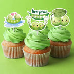 Cheereveal 24pcs Two Peas in a Pod Twins Baby Shower Cupcake Toppers, Cute Peas Cake Decorations, Green Vegetable Theme Cupcake Picks Gender Reveal Party Supplies